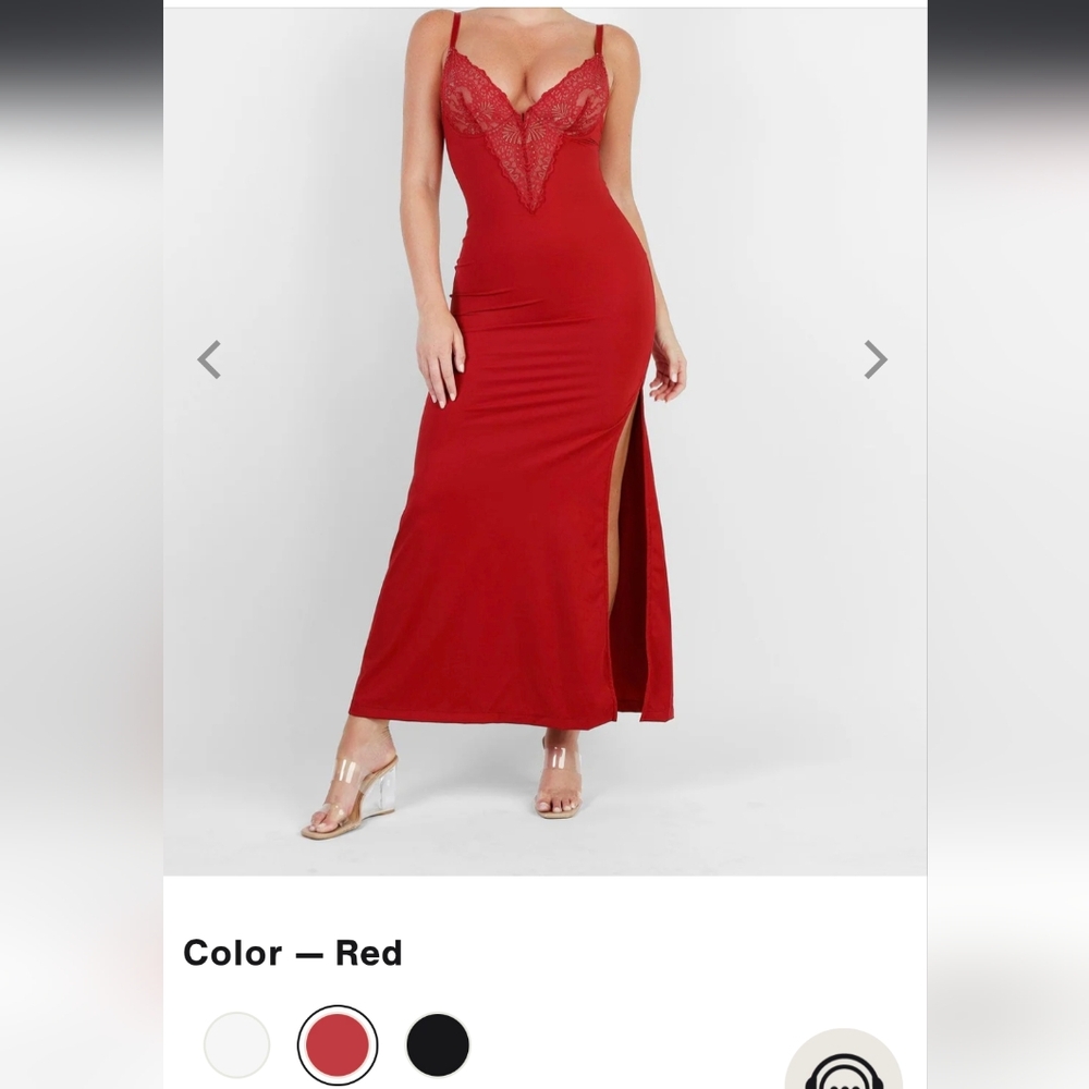 Red Ruched Plunge Maxi Dress
